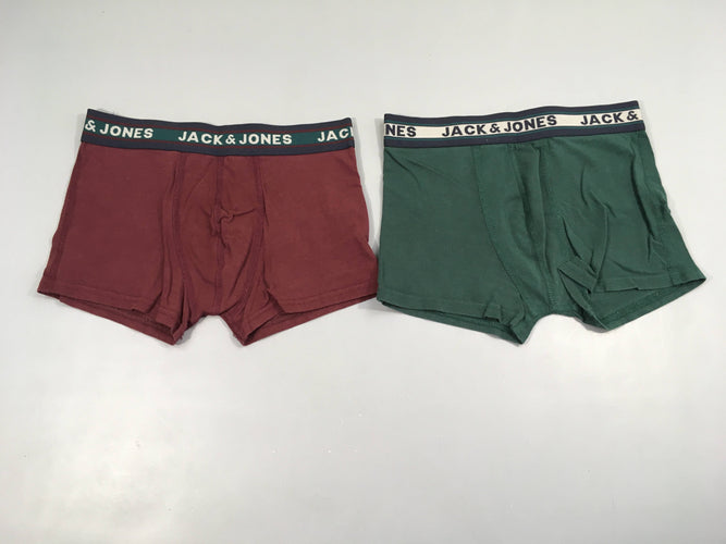 2 Boxers bordeau/vert Jack&Jones, moins cher chez Petit Kiwi