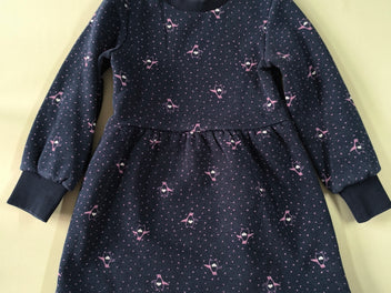 Robe m.l molleton bleue foncée manchots et pois roses