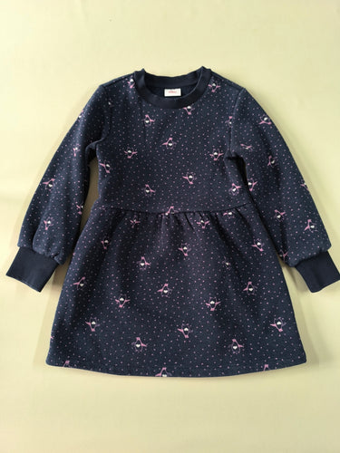 Robe m.l molleton bleue foncée manchots et pois roses, moins cher chez Petit Kiwi