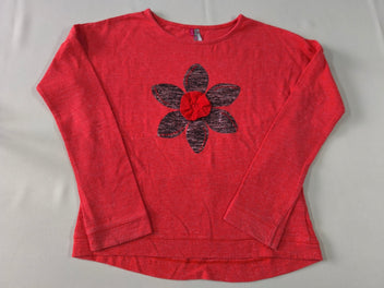 T-shirt m.l rouge fleur tulle (légèrement bouloché)