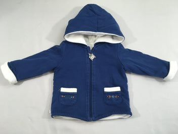 Sweat zippé à capuche bleu doublé polar broderies