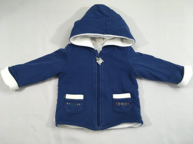 Sweat zippé à capuche bleu doublé polar broderies, moins cher chez Petit Kiwi