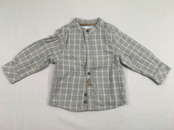 Chemise m.l carreaux gris/blanc col mao, moins cher chez Petit Kiwi