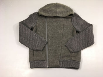 Sweat zippé à capuche gris manches mailles-Légèrement bouloché