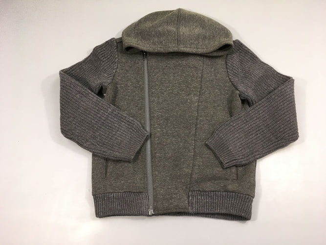 Sweat zippé à capuche gris manches mailles-Légèrement bouloché, moins cher chez Petit Kiwi