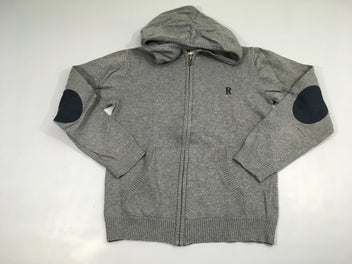 Gilet gris à capuche légèrement bouloché