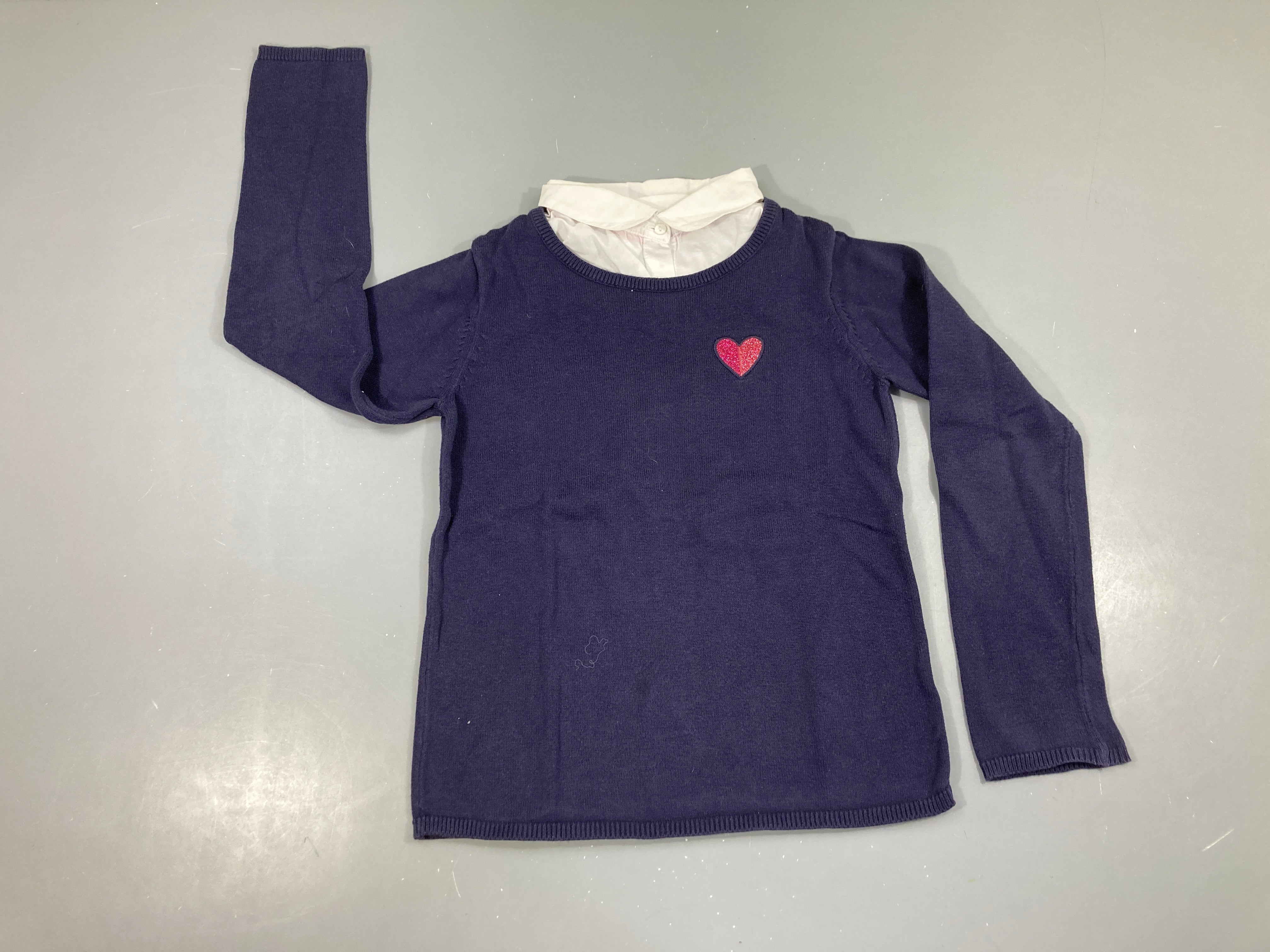 Pull bleu foncé effet superposé col chemise