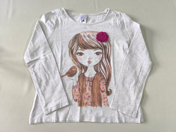 T-shirt m.l gris clair fillette fleur en relief