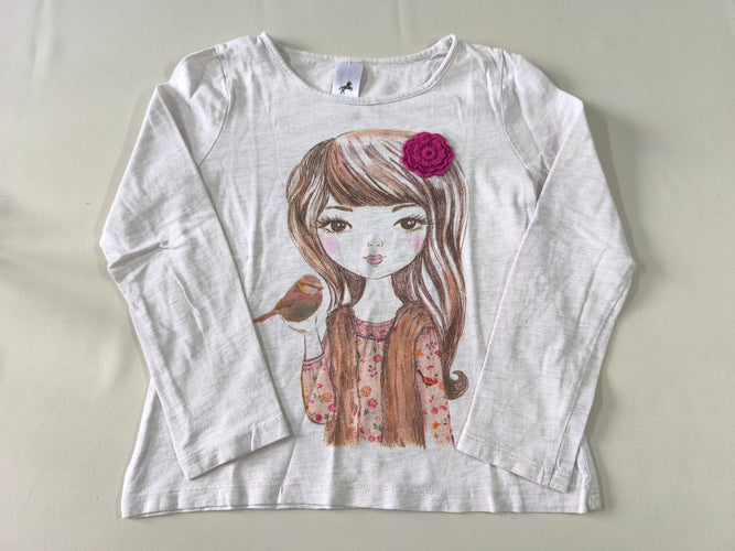 T-shirt m.l gris clair fillette fleur en relief, moins cher chez Petit Kiwi