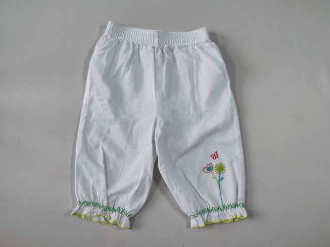 Pantalon léger blanc broderie fleurs, moins cher chez Petit Kiwi