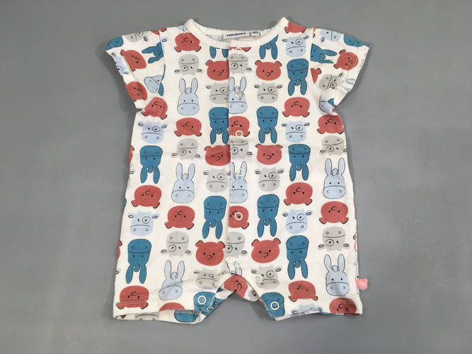 Combishort m.c jersey blanc animaux, moins cher chez Petit Kiwi