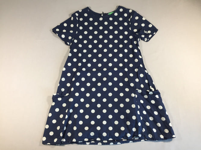 Robe m.c bleu marine pois blancs - poches appliquées, moins cher chez Petit Kiwi