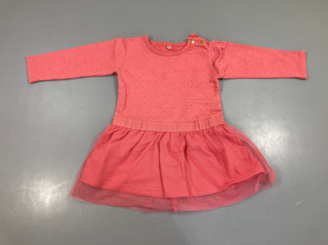 Robe m.l jersey/tulle bas rose pois argenté Tache arrière manche, moins cher chez Petit Kiwi