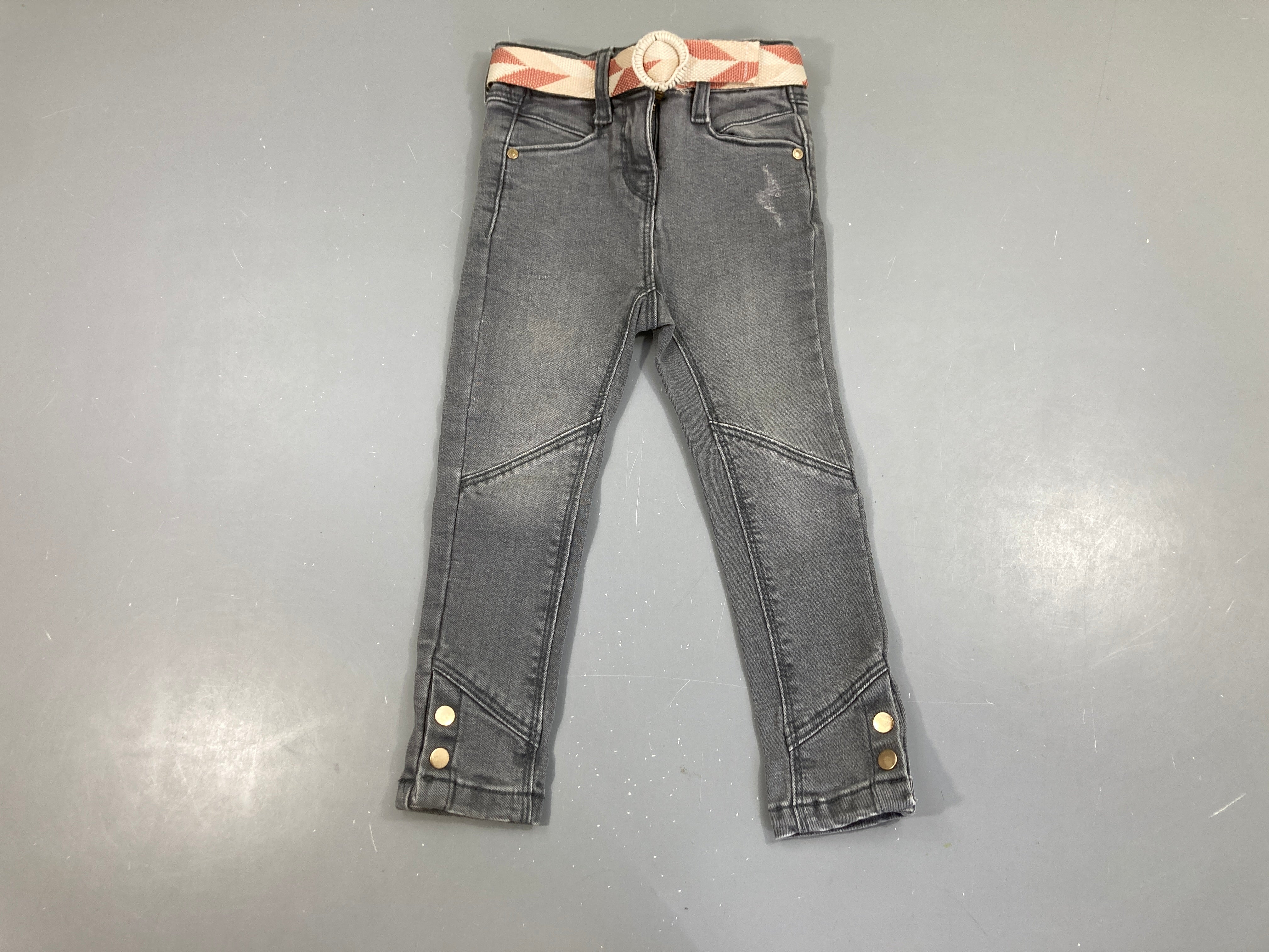 Jeans gris Skinny effet éraillé Ceinture textile