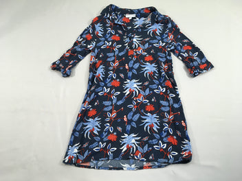 Robe m.l fluide bleu foncé fleurs, délavée