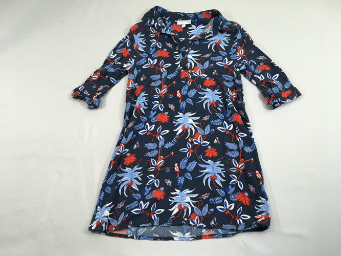 Robe m.l fluide bleu foncé fleurs, délavée, moins cher chez Petit Kiwi