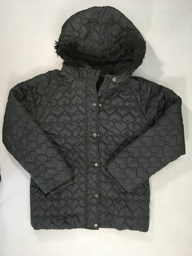 Manteau noir à capuche fausse fourrure effet matelassé, moins cher chez Petit Kiwi