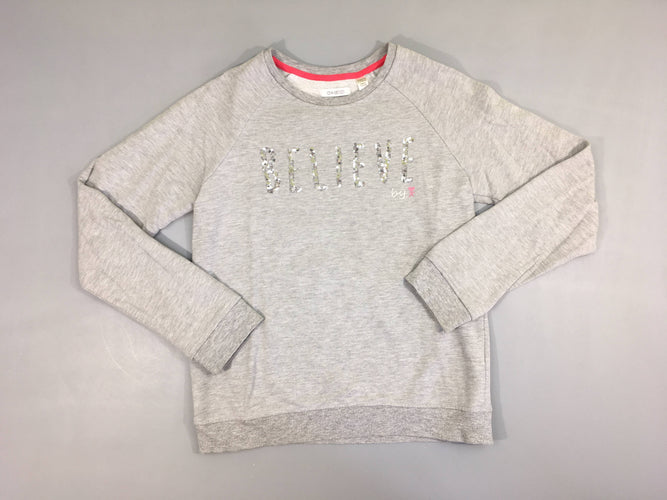 Sweat gris chiné Believe sequins, moins cher chez Petit Kiwi