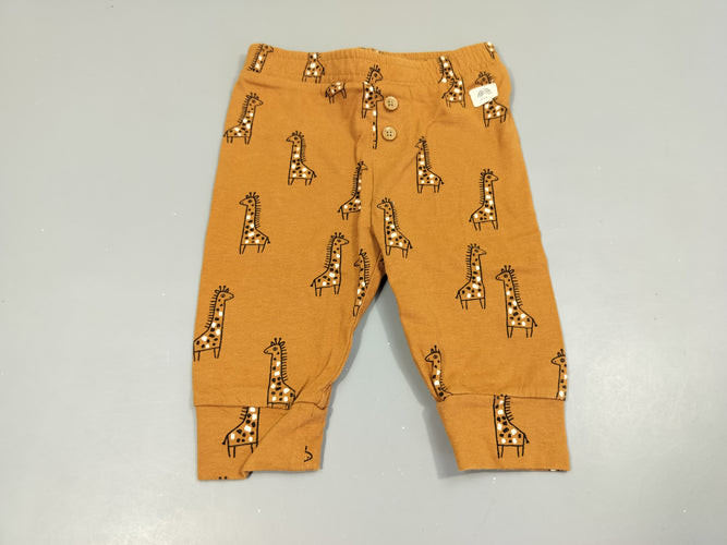 Pantalon  brun clair, girafes 100% coton, moins cher chez Petit Kiwi