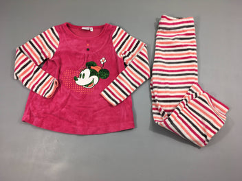 Pyjama 2 pcs Disney, velours rose/ ligné Minnie