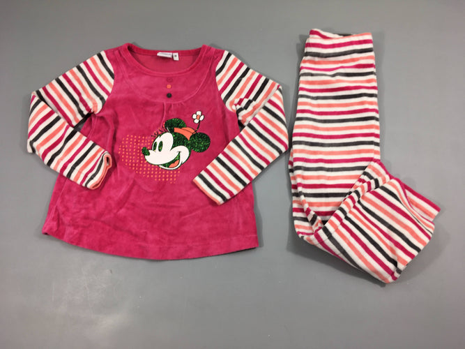 Pyjama 2 pcs Disney, velours rose/ ligné Minnie, moins cher chez Petit Kiwi