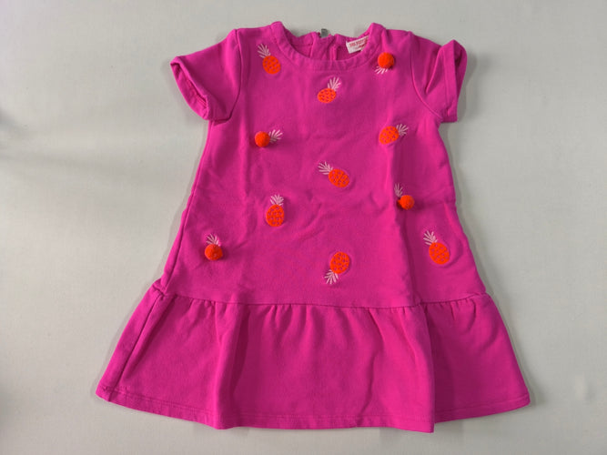 Robe m.c molleton rose ananas orange pompons, moins cher chez Petit Kiwi