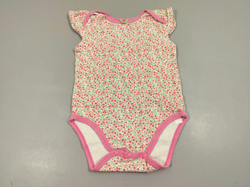 Body m.c blanc fleurs roses  100% coton