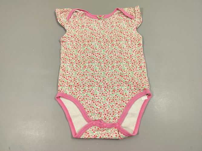 Body m.c blanc fleurs roses  100% coton, moins cher chez Petit Kiwi