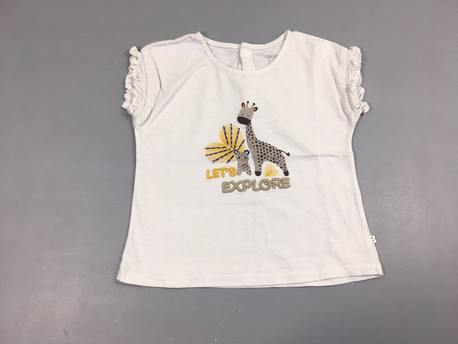 T-shirt m.c blanc girafe, moins cher chez Petit Kiwi