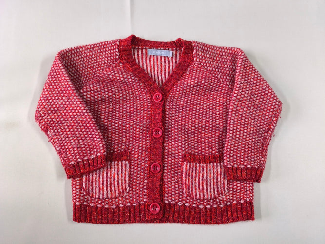 Gilet mailles rouge/beige/doré 50% merino, Hilde & Co, moins cher chez Petit Kiwi