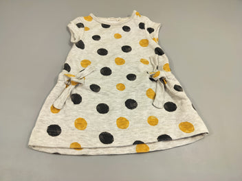 Robe m.c molleton gris clair flammé, pois noirs et jaunes