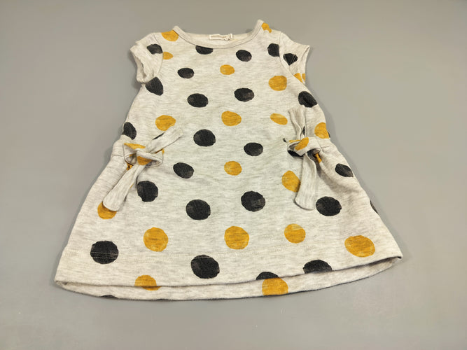 Robe m.c molleton gris clair flammé, pois noirs et jaunes, moins cher chez Petit Kiwi