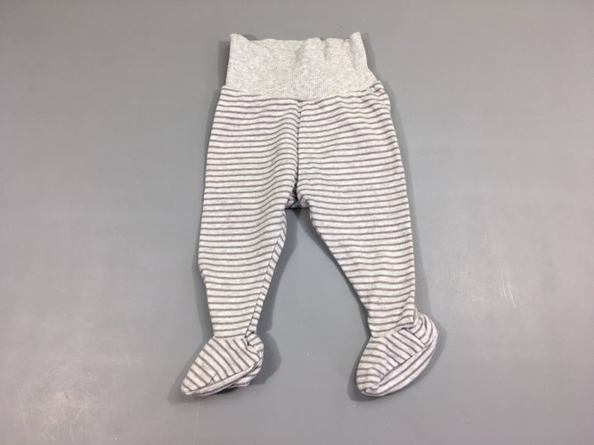 Pantalon jersey à pieds jersey rayé gris-taupe, moins cher chez Petit Kiwi