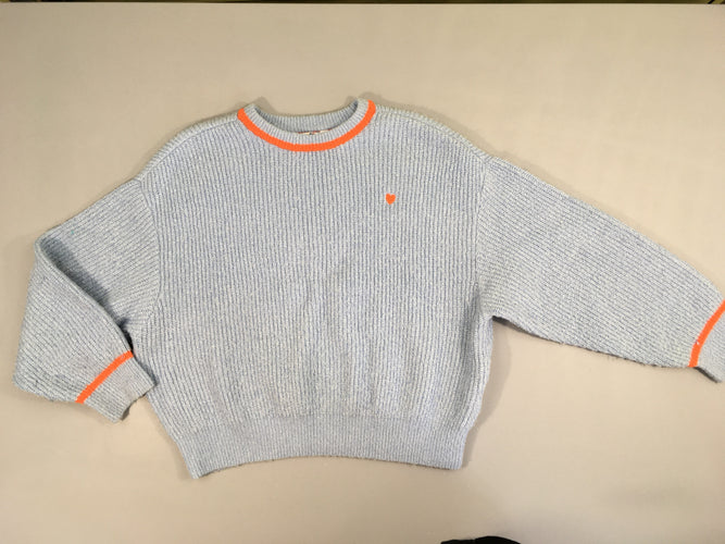 Pull mailles bleu fils métalique bleu bords oranges coeur-Légèrement bouloché, moins cher chez Petit Kiwi