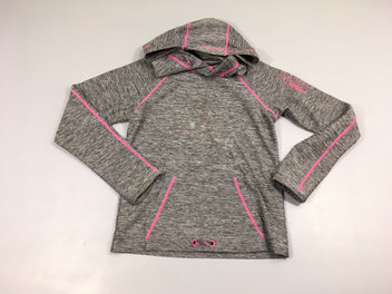 Sweat fin synthétique gris chiné/rose à capuche