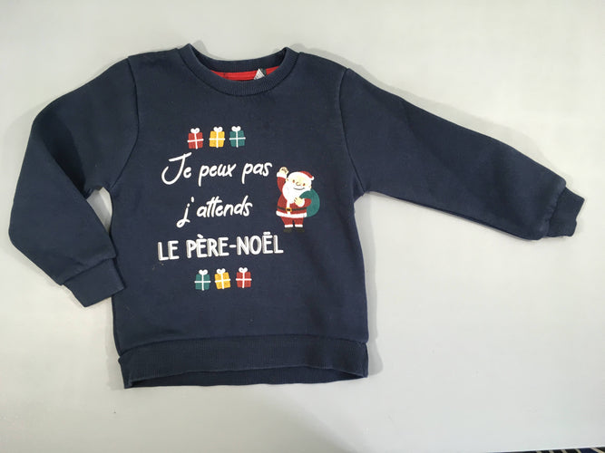 Sweat bleu foncé Père Noël, moins cher chez Petit Kiwi