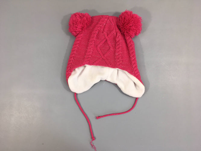 Bonnet mailles rose 2 pompons doublé polar fil métalique argenté, moins cher chez Petit Kiwi