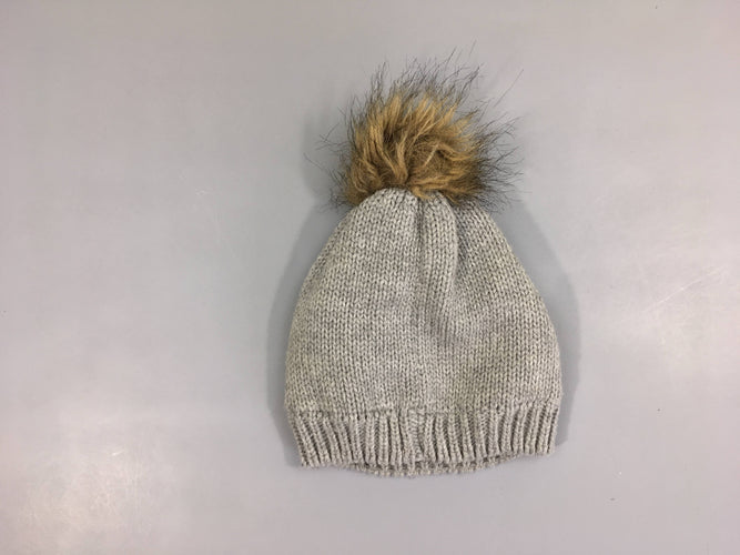 Bonnet mailles gris pompon 50cm doublé polar, moins cher chez Petit Kiwi