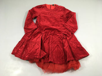 Robe m.l velours rouge broderies fleurs tulle