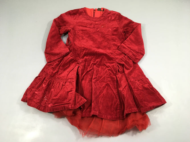 Robe m.l velours rouge broderies fleurs tulle, moins cher chez Petit Kiwi