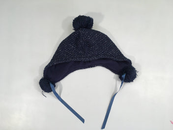 Bonnet bleu foncé fil métalique pompon 47cm