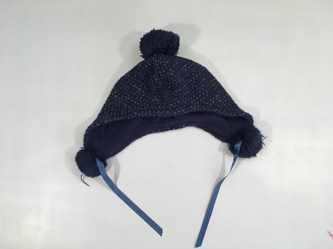 Bonnet bleu foncé fil métalique pompon 47cm, moins cher chez Petit Kiwi