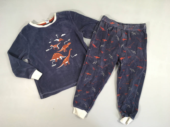 Pyjama 2pcs velours bleu foncé Dinos, moins cher chez Petit Kiwi