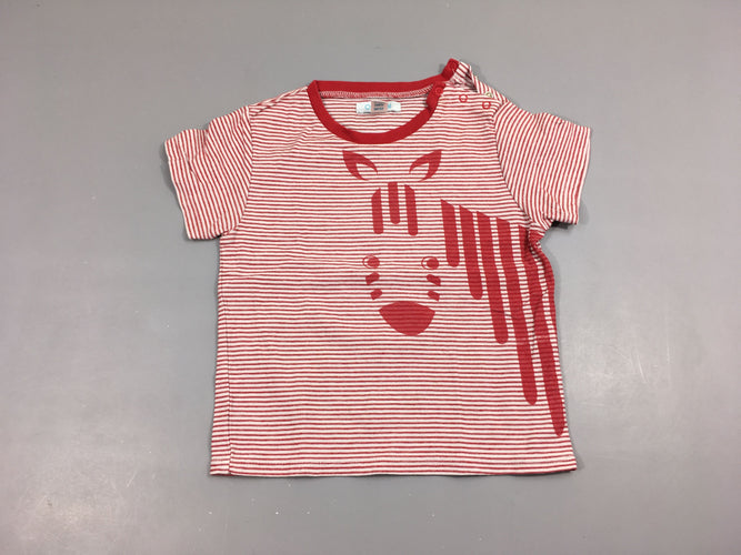 T-shirt m.c rouge rayé blanc zèbre, moins cher chez Petit Kiwi