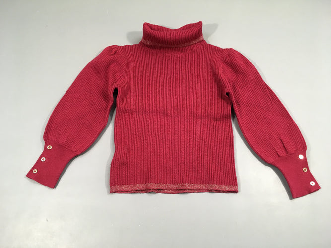 Pull fin col roulé rose vif mailles, moins cher chez Petit Kiwi