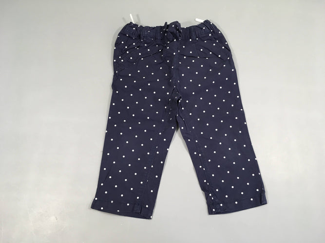 Pantalon toile bleu foncé pois blancs, moins cher chez Petit Kiwi