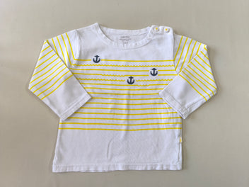 T-shirt m.l blanc rayé jaune ancres marine