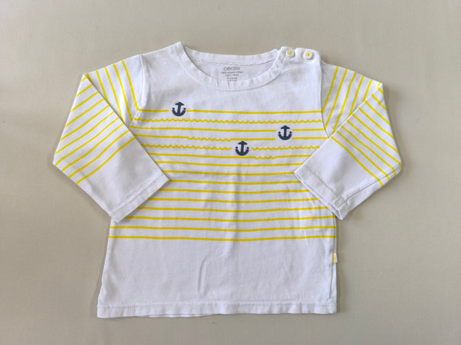 T-shirt m.l blanc rayé jaune ancres marine, moins cher chez Petit Kiwi