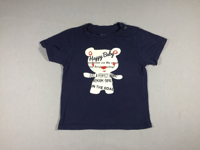 T-shirt m.c bleu - silhouette d'ours "Happy baby", moins cher chez Petit Kiwi