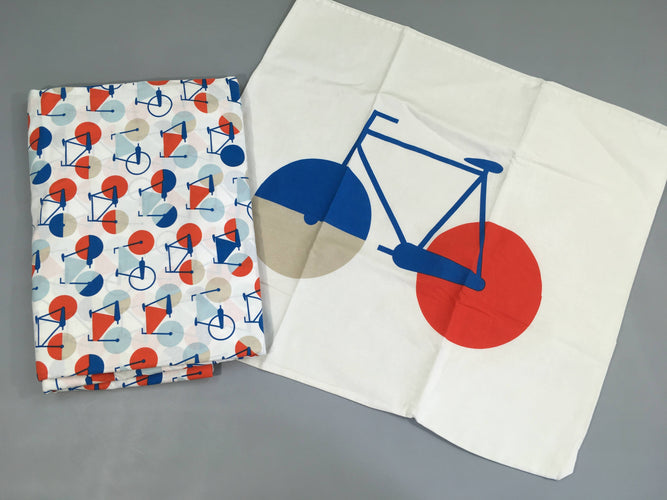 Housse de couette + taie blanc vélos Sportslig, 100x150cm, moins cher chez Petit Kiwi